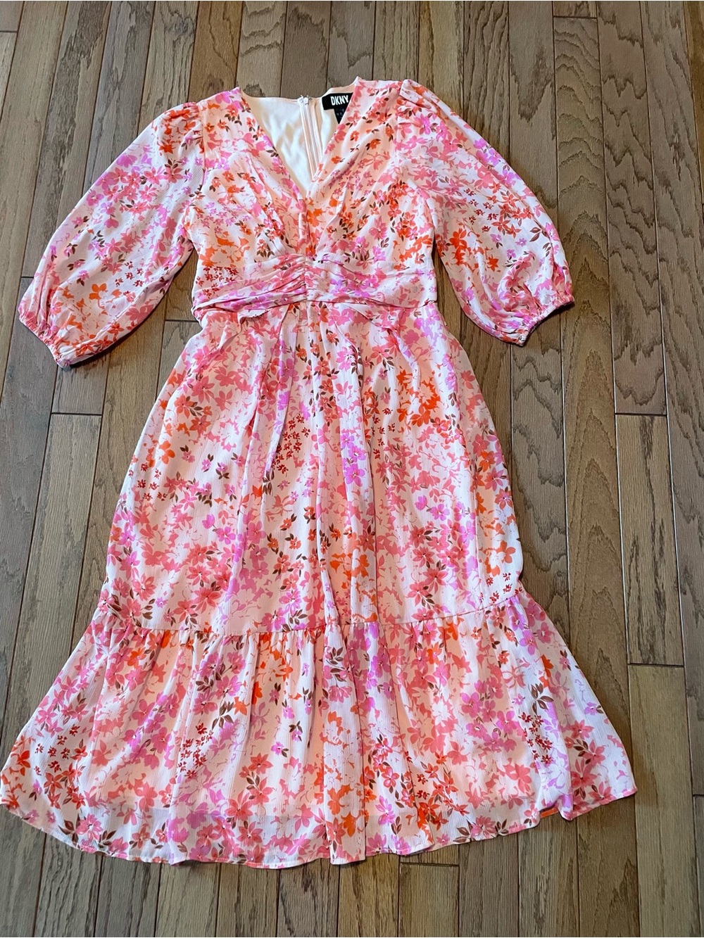 DKNY Romantic Peach Floral Maxi Dress Size 10